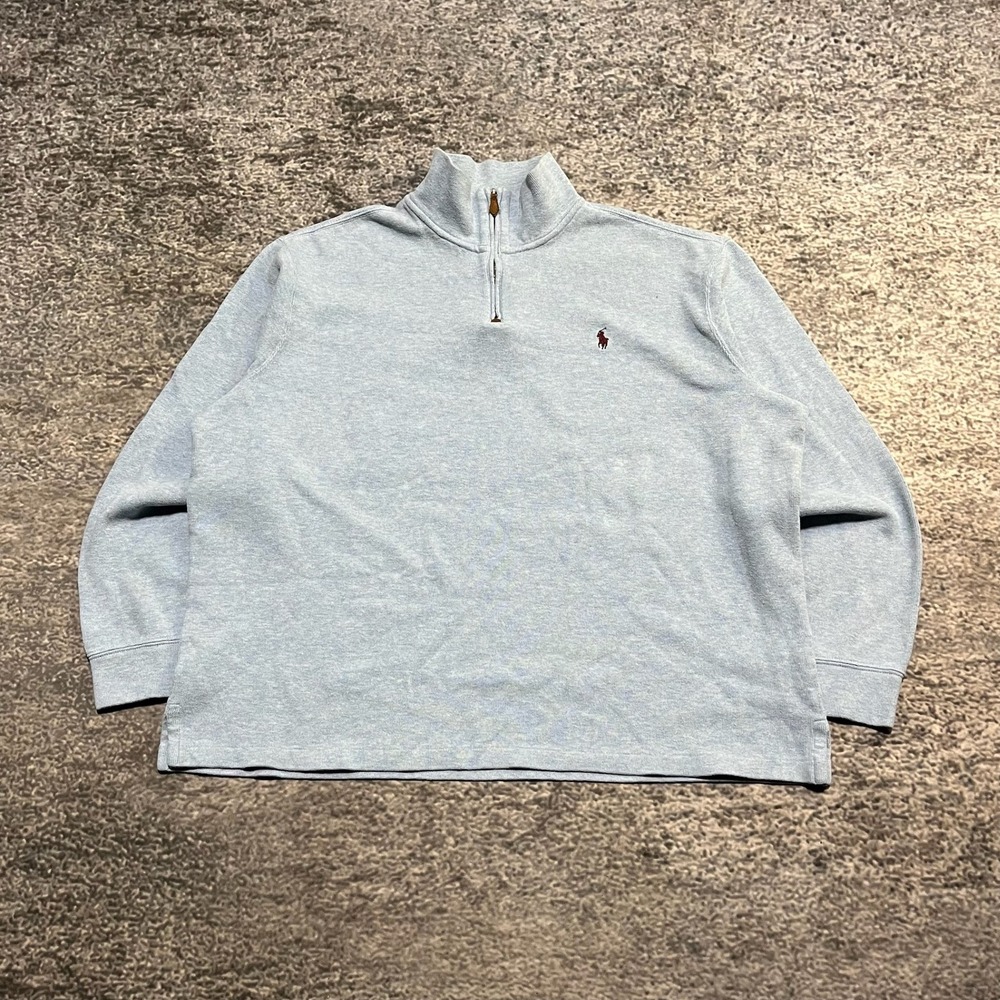 Polo Ralph Lauren 1/4 Zip Sweater Mens XXL Blue Small Pony Long Sleeve Pullover